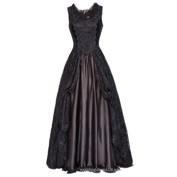 Belle Poque retro estilo gótico victoriano estilo sin mangas con cuello en U vestido de satén y satén BP000378-1